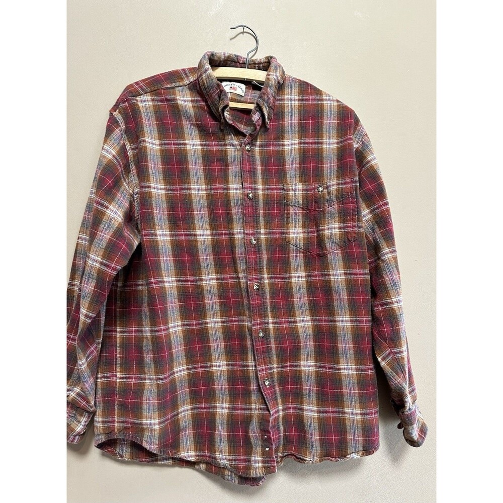 County Seat Vtg 90s Flannel shirt Button up‎ Men’s Size Large 100% Cotton Plaid